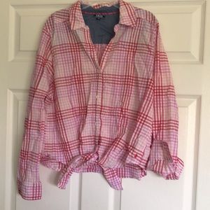 Izod button down lightweight tie knot shirt pink gingham L
